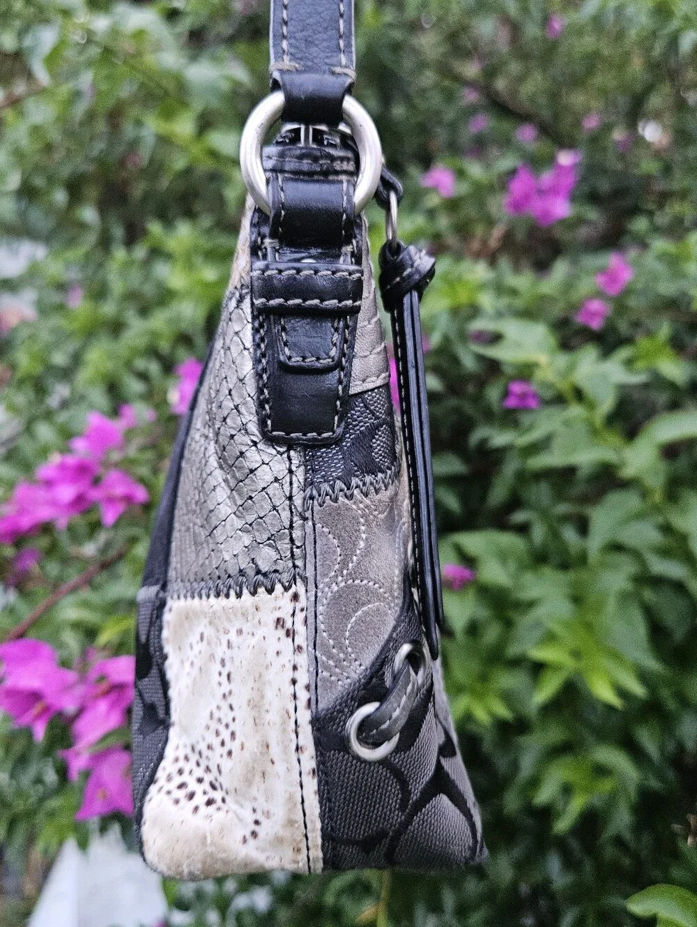 Coach 42005 Y2K Patchwork Shoulder Bag Haircalf Snake Leopard Hangtag Rare